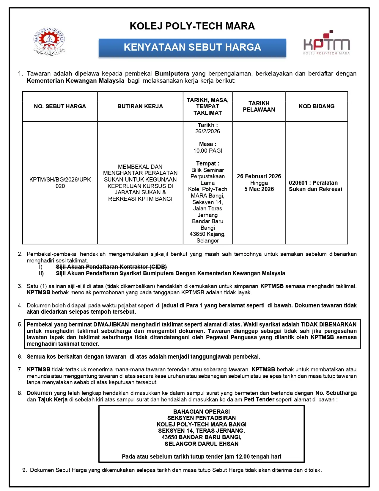 UPK020 - MEMBEKAL DAN MENGHANTAR PERALATAN SUKAN UNTUK KEGUNAAN KEPERLUAN KURSUS DI JABATAN SUKAN & REKREASI KPTM BANGI_page-0001 (1)