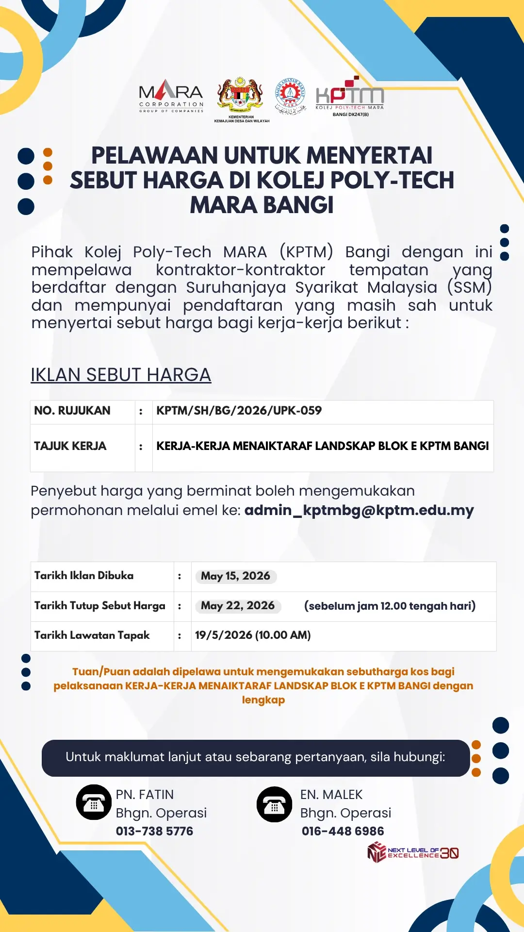 UPK-059 KERJA-KERJA MENAIKTARAF LANDSKAP BLOK E KPTM BANGI